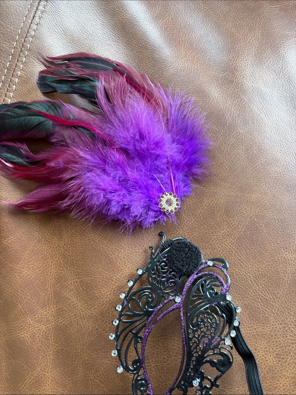 Women's Black and Purple Feather Masquerade Mask
